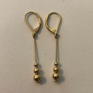 Gold Tone Triple Bead Dangling Earrings